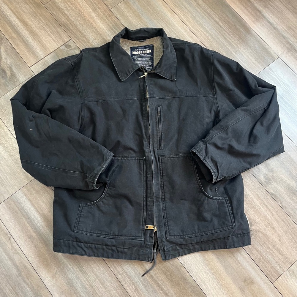 Moose Creek Authentic Issue Field Tested Black Canvas Sherpa Lined Jacket Mens L